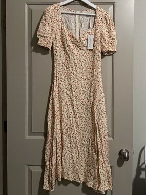 Petal & Pup Cream Midi Dress with Floral Print